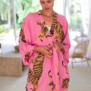 Anthropologie Pink Tiger Kimono XS/S